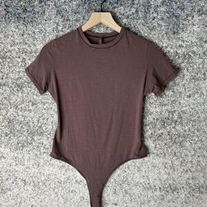 Skims Bodysuit Womens XL Brown Short Sleeve Crewneck Cotton Stretch Jersey